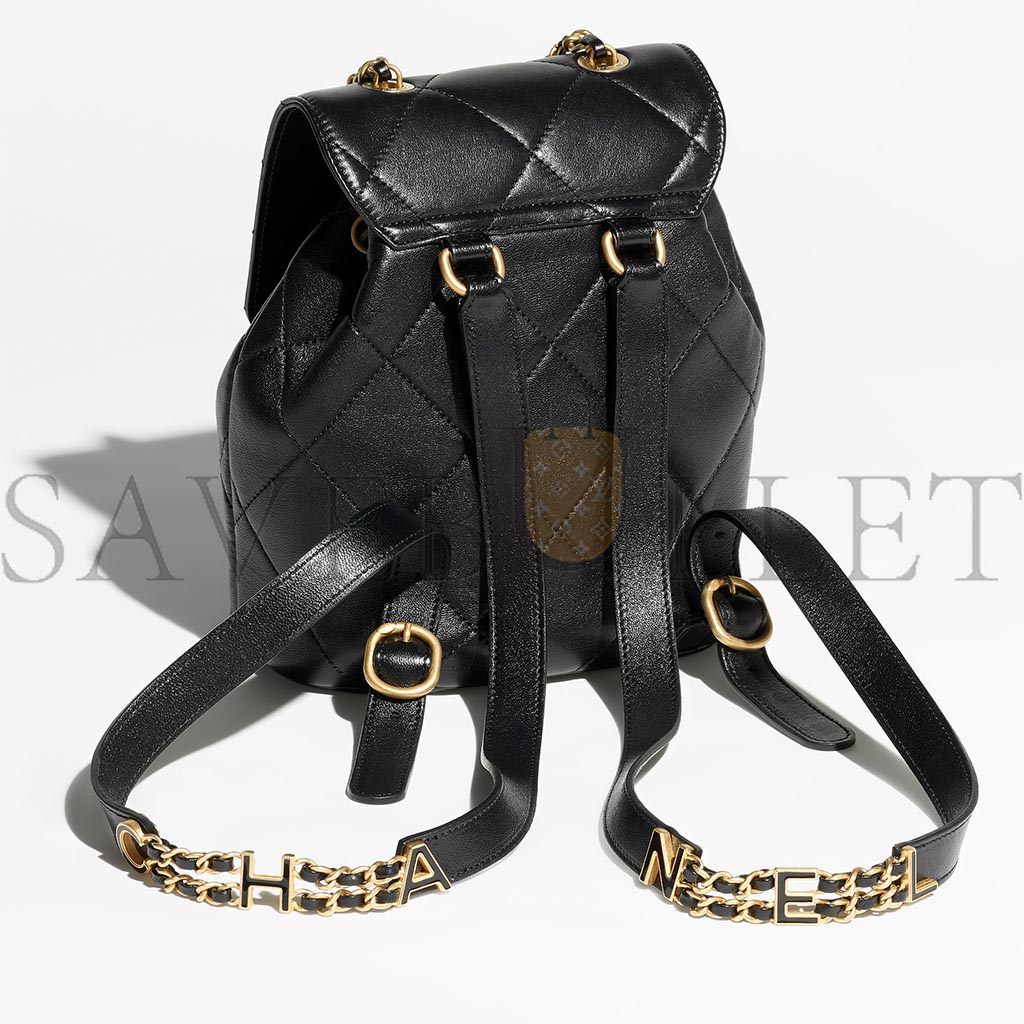 CHANEL MASTER BLACK BACKPACK IN LAMBSKIN AND GOLD-TONE METAL AS4866 (20*19*12cm)